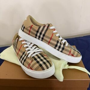 Burberry Tan and Black Checkered Sneakers